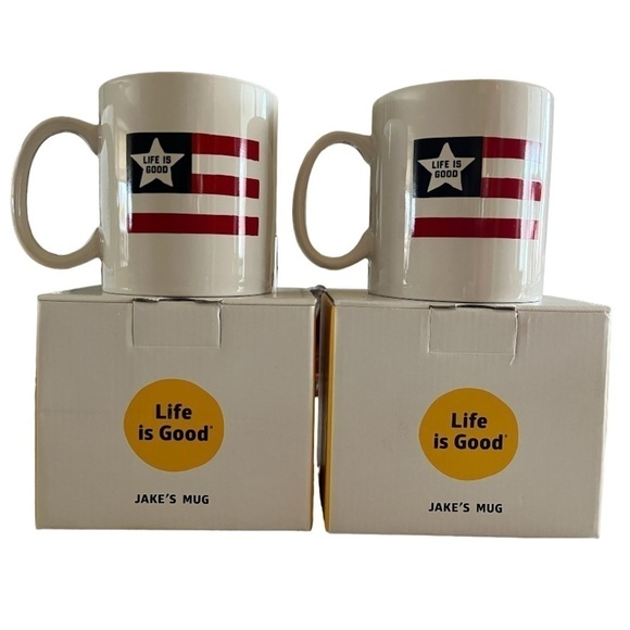 Life Is Good Jake’s American Flag Mugs (Bundle Of Two) - Picture 1 of 4